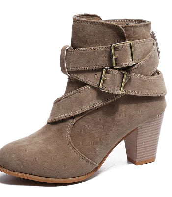 Suede Ankle Boots with Double Buckle (One Pair)