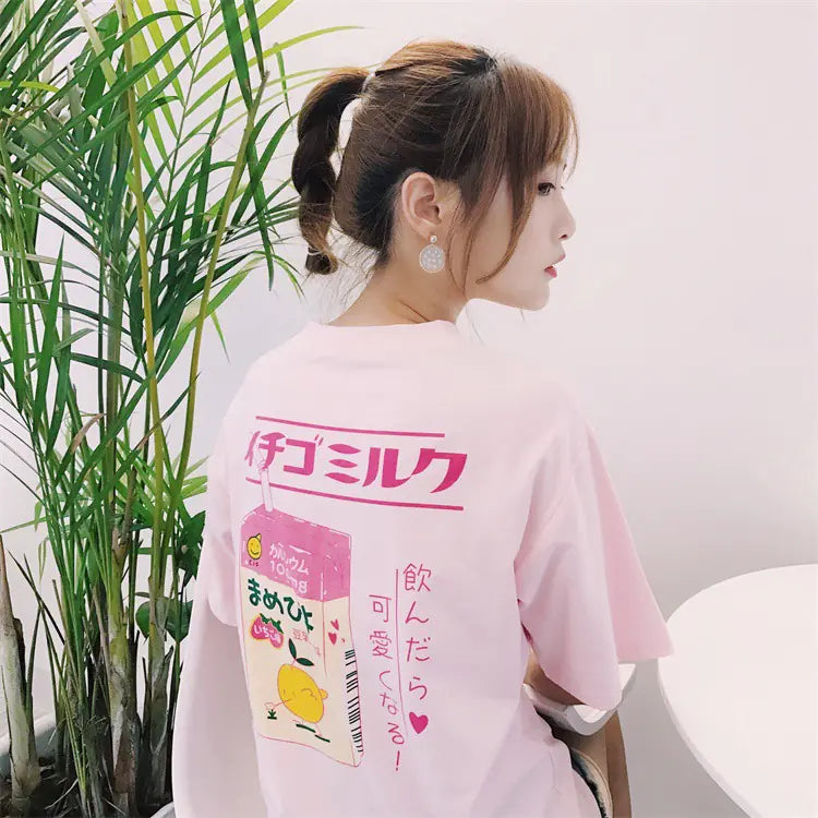 Strawberry and Milk Printed T-Shirts and Tops