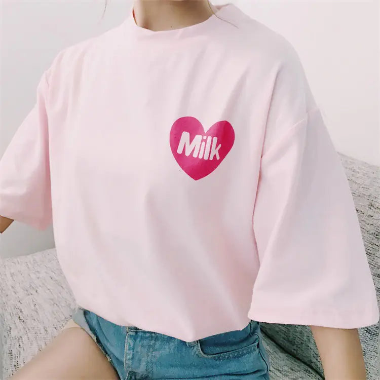 Strawberry and Milk Printed T-Shirts and Tops