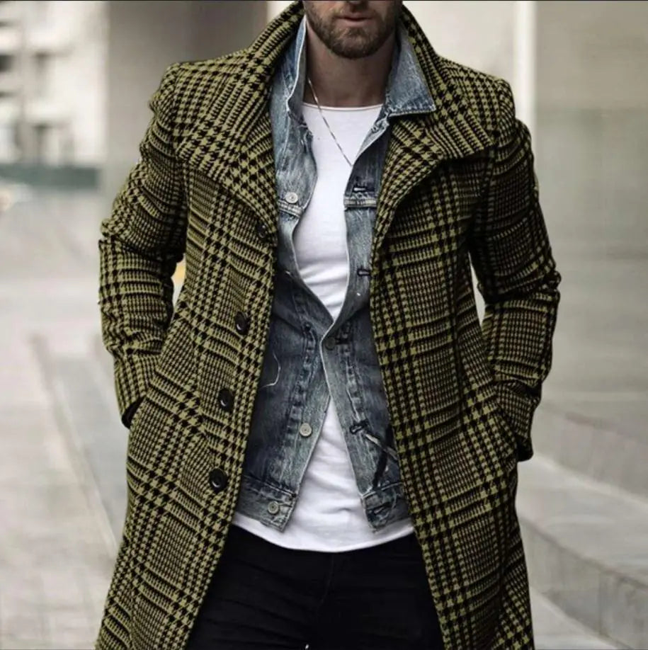 Fashion Plaid Lapel Mid-Length Single-Breasted Coat