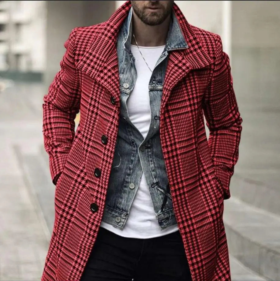 Fashion Plaid Lapel Mid-Length Single-Breasted Coat