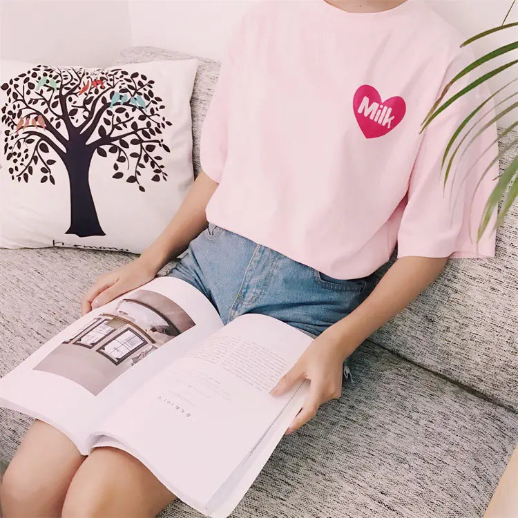 Strawberry and Milk Printed T-Shirts and Tops