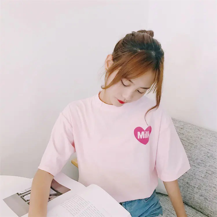 Strawberry and Milk Printed T-Shirts and Tops