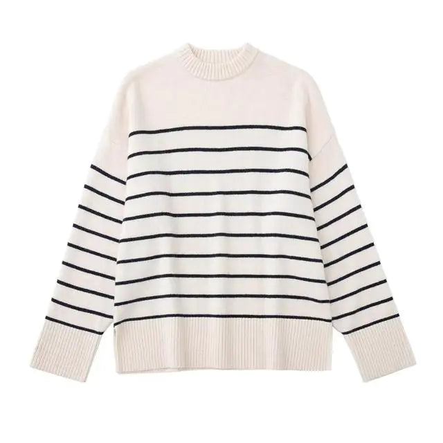 Women's Fashionable Striped Knitted Sweater for Fall/Winter