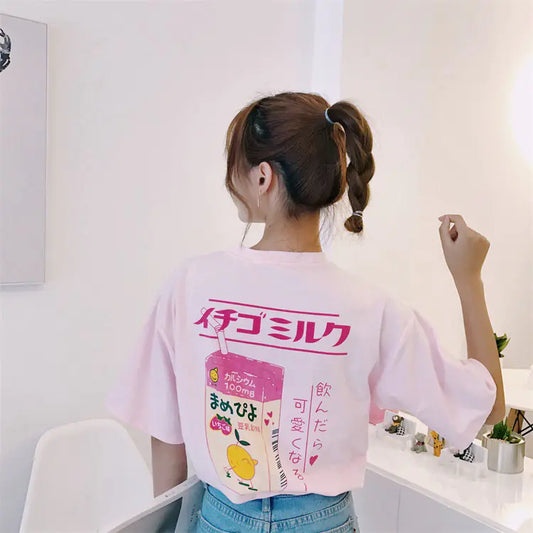 Strawberry and Milk Printed T-Shirts and Tops