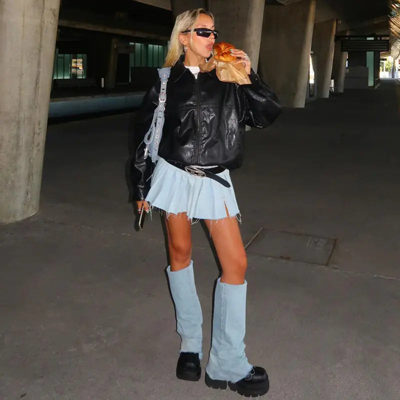 Versatile Denim Pleated Skirt for Casual Fashion
