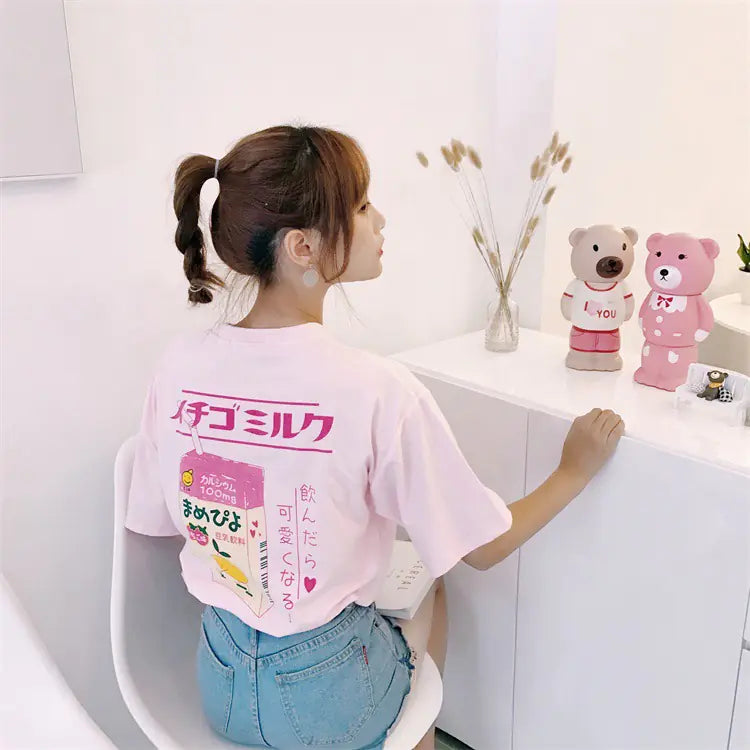 Strawberry and Milk Printed T-Shirts and Tops