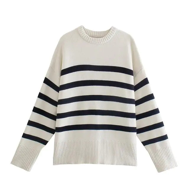 Women's Fashionable Striped Knitted Sweater for Fall/Winter