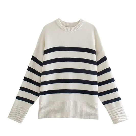 Women's Fashionable Striped Knitted Sweater for Fall/Winter