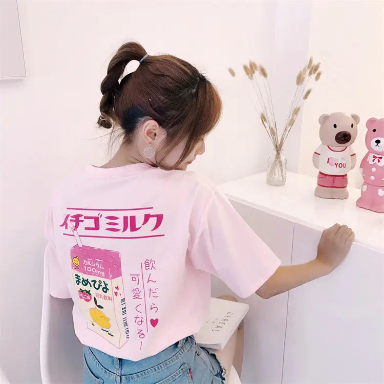 Strawberry and Milk Printed T-Shirts and Tops
