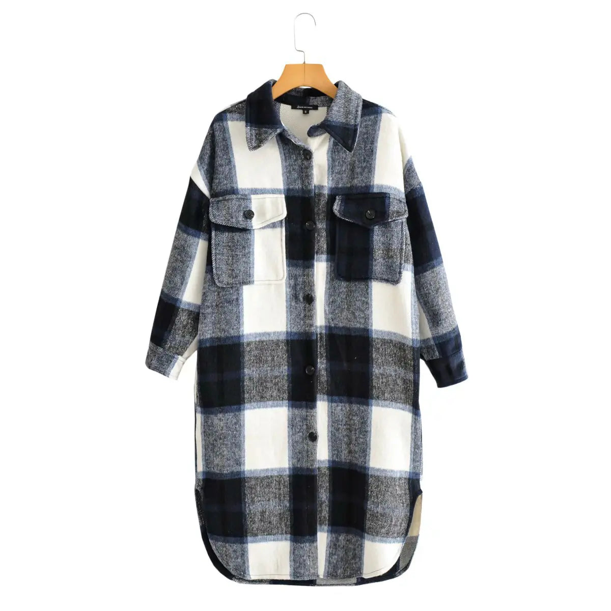 Lapel Single Breasted Long Wool Plaid Coat