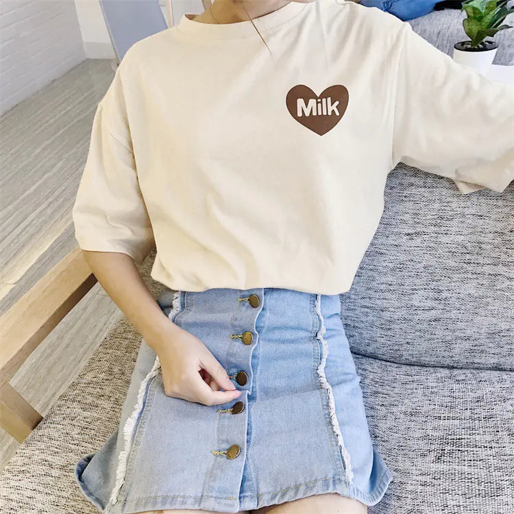 Strawberry and Milk Printed T-Shirts and Tops