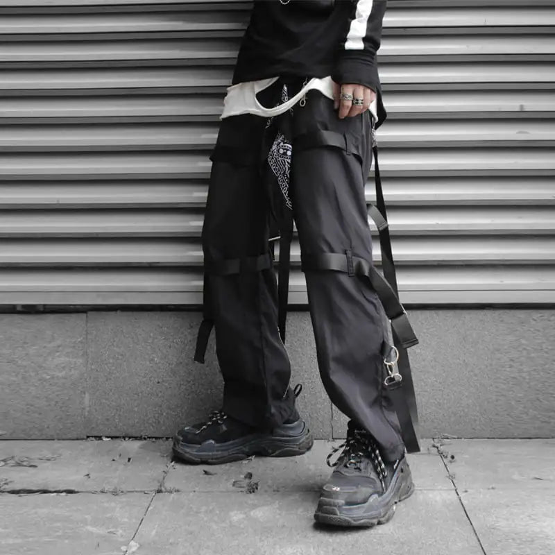 Hip-hop Loose Trousers with Webbing Zipper Design