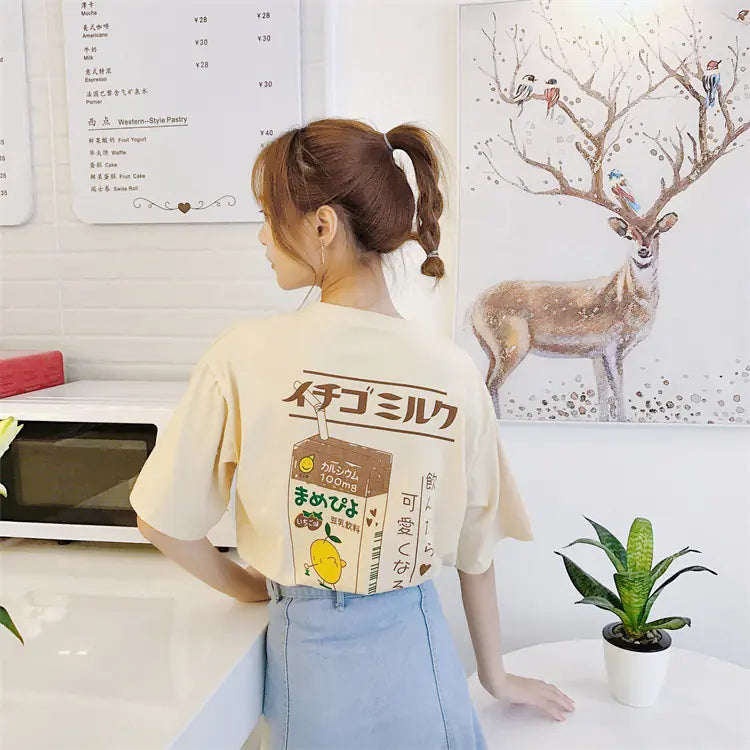 Strawberry and Milk Printed T-Shirts and Tops