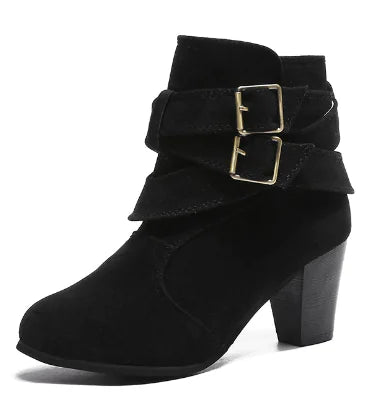 Suede Ankle Boots with Double Buckle (One Pair)