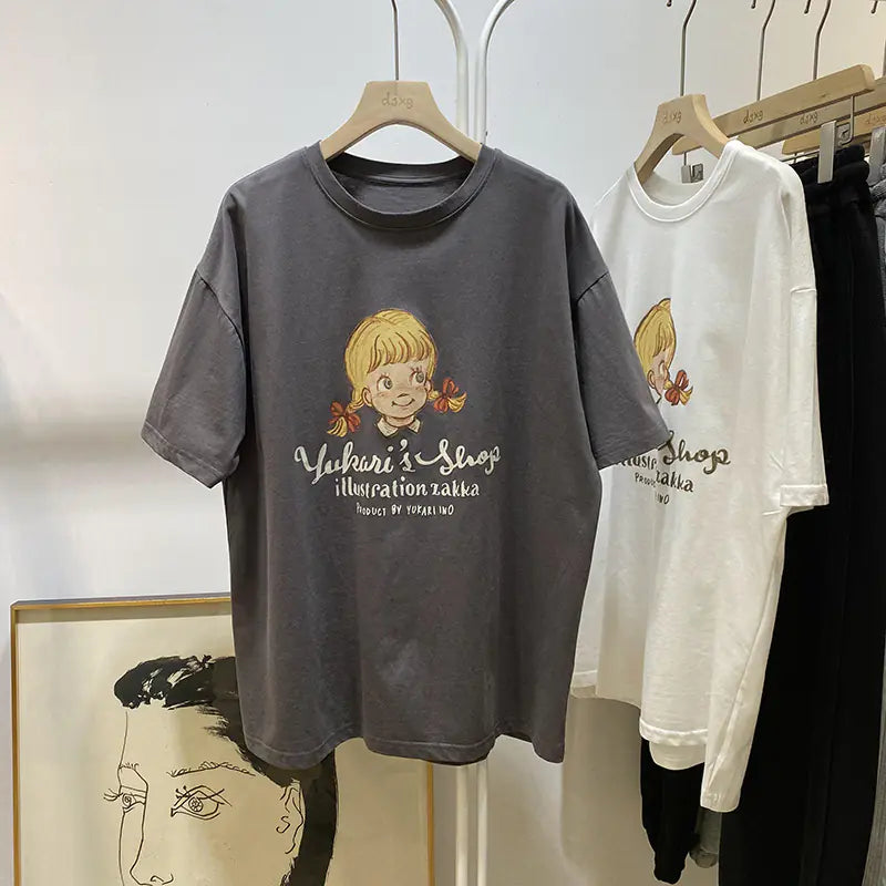 Vintage Floral Loose Round Neck Short Sleeve T-Shirt