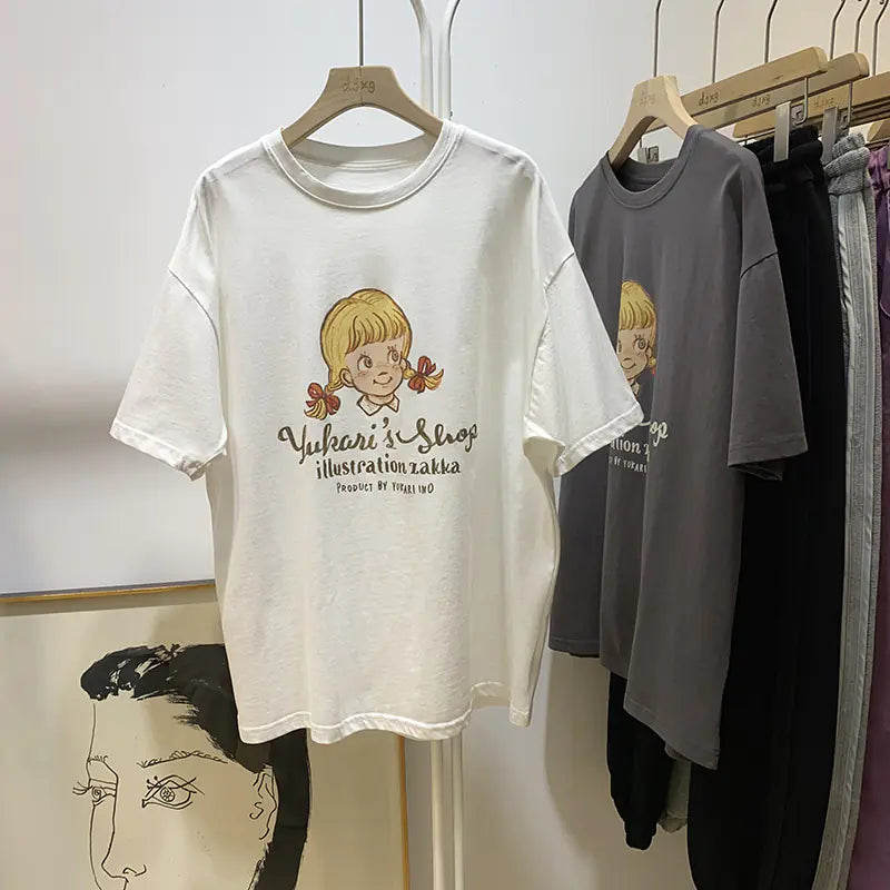 Vintage Floral Loose Round Neck Short Sleeve T-Shirt