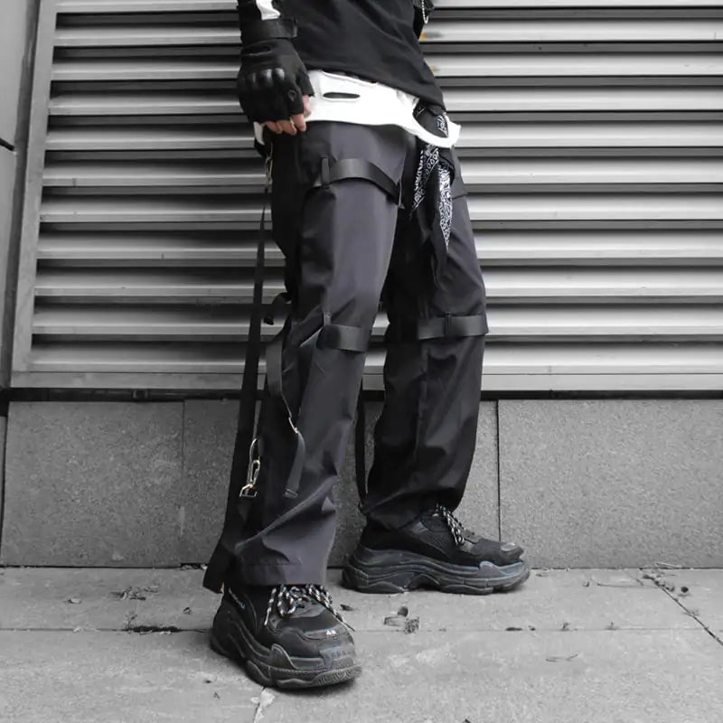 Hip-hop Loose Trousers with Webbing Zipper Design