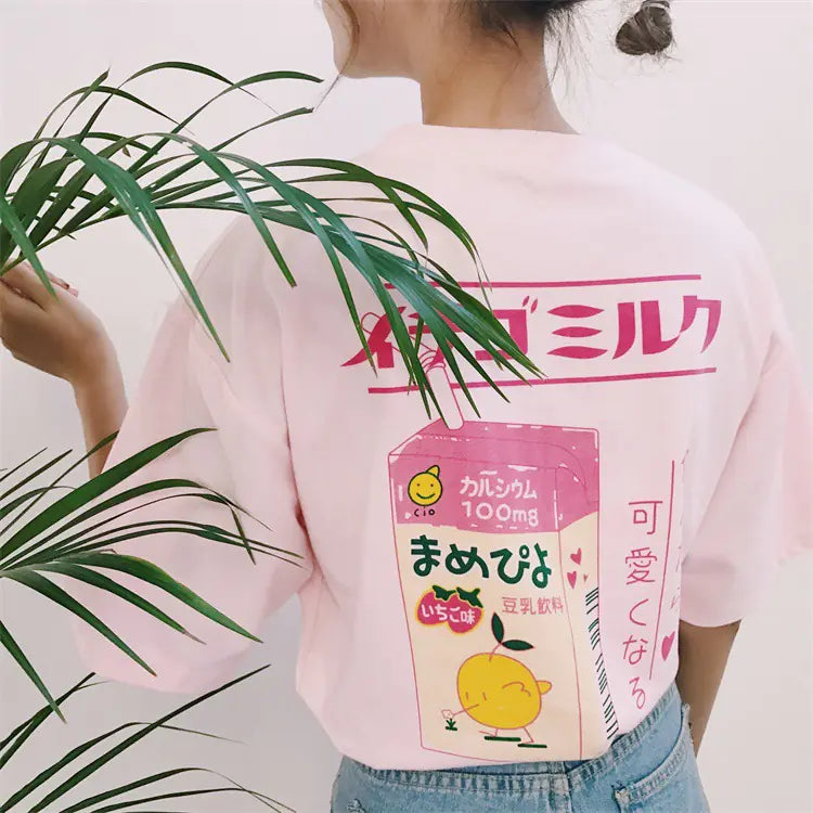Strawberry and Milk Printed T-Shirts and Tops