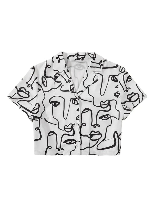 Single Breasted Printed Lapel Mid-Length Shirt